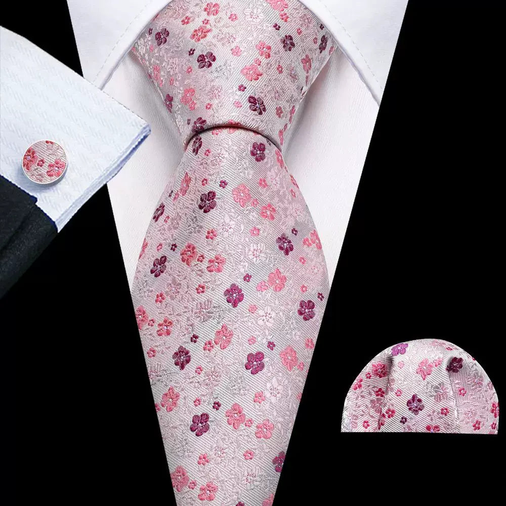 Men's tie, pocket square and cufflinks set in Pink Floral