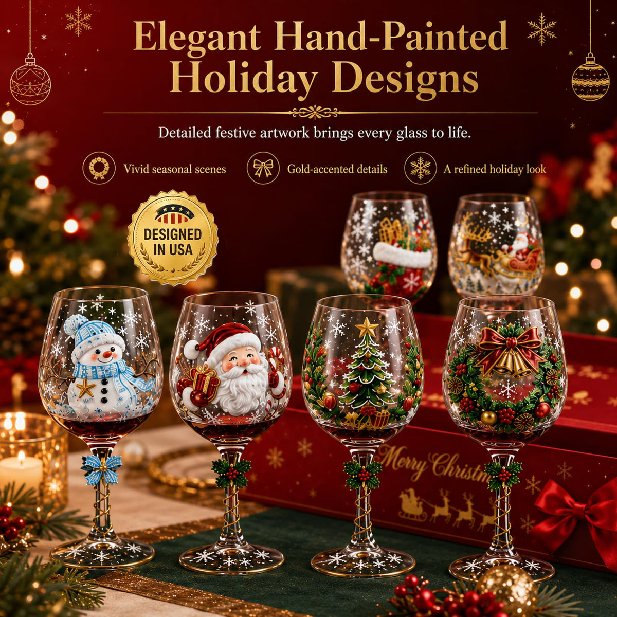 Christmas 3D Wine Glass Set