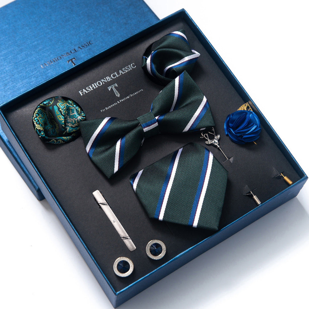 Men's tie gift box set in Forest Green Stripe