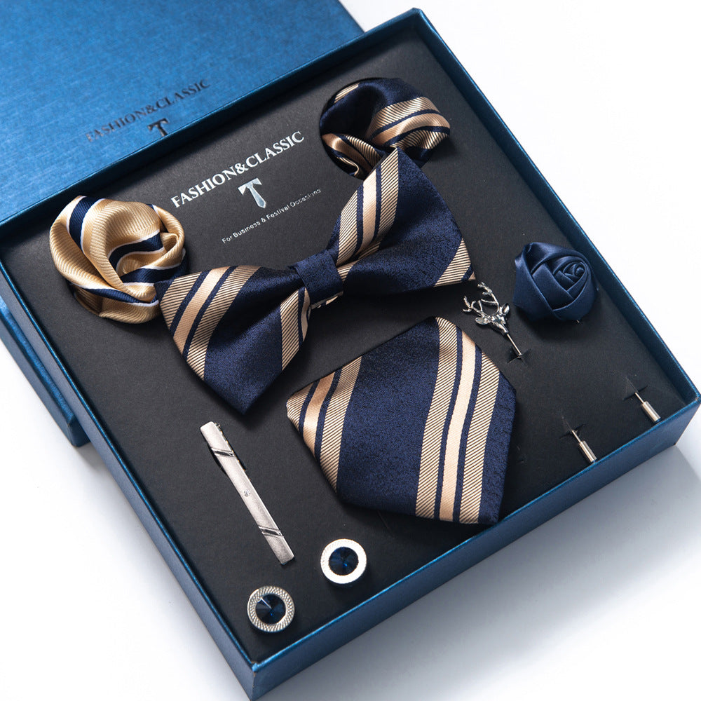 Men's tie gift box set in Navy & Gold Stripe