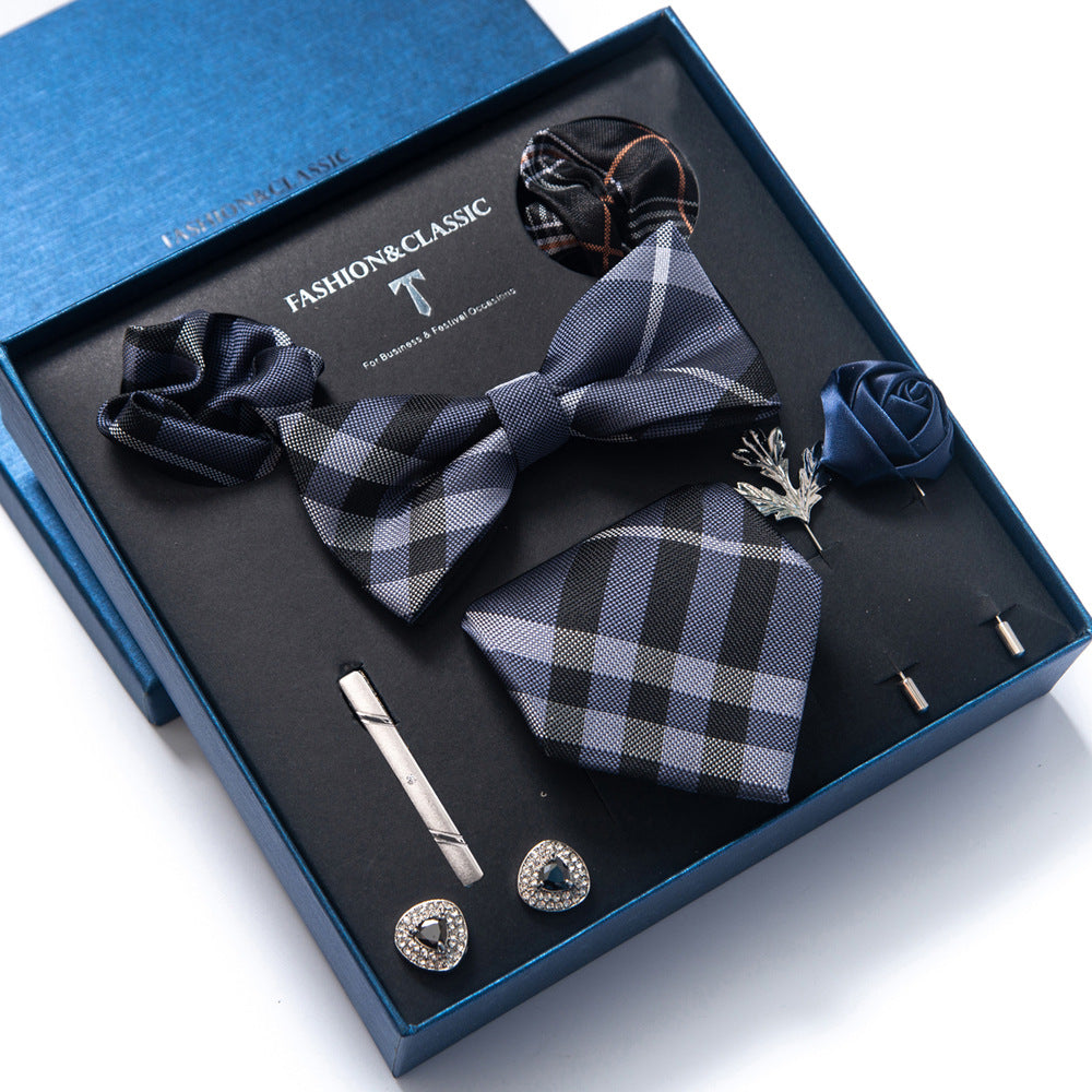 Men's tie gift box set in Grey Plaid