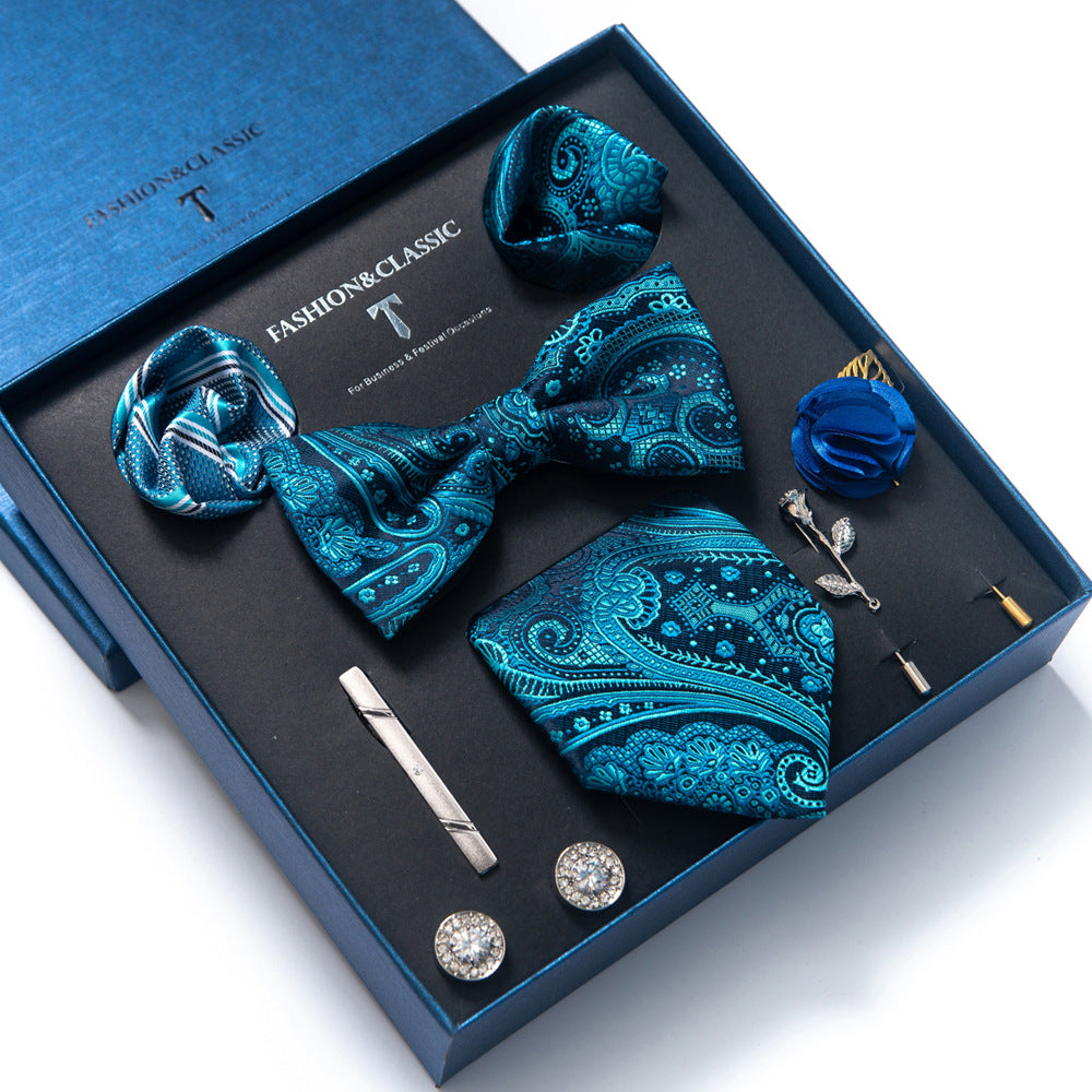 Men's tie gift box set in Teal Paisley