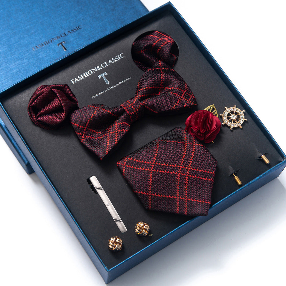 Men's tie gift box set in Burgundy Check